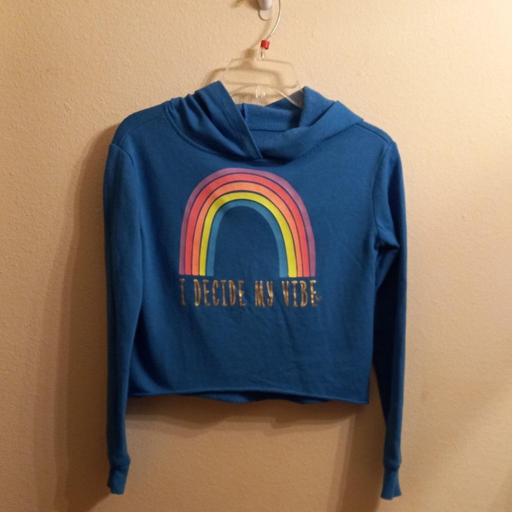 Girls Justice Blue Crop Hoodies Vibe Rainbow sweatshirt size 10